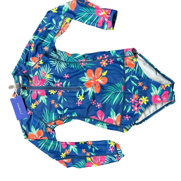 YOLIPULI Girls Long Sleeve Rashguard Swimsuit UV Protection One-Piece Swimwear - Picture 2 of 4